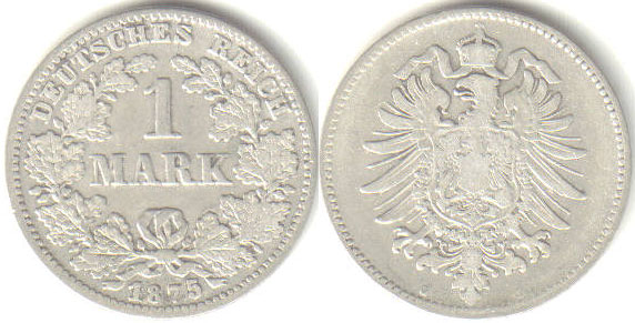 1875 G Germany silver 1 Mark A000448